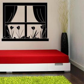 Decorative vinyl window with flowers