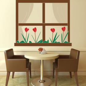 Decorative vinyl window with flowers