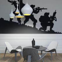 Luminescent panels dividing fluowall military silhouettes