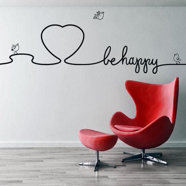 🥇 Decorative vinyl texts decorate walls Be Happy 🥇
