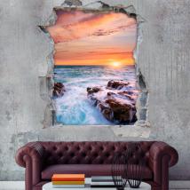 Vinyl sunset over sea 3D