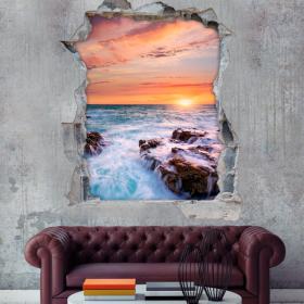 Vinyl sunset over sea 3D
