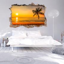 Vinyl 3D wall broken sunset on the sea