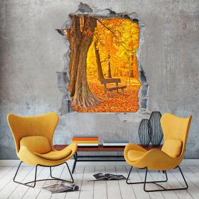 3D vinyl bench trees autumn