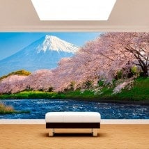 Mount Fuji Photo wall murals trees cherry blossom