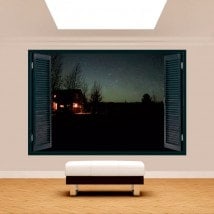 Windows 3D cabin in nature