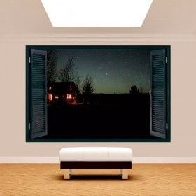 Windows 3D cabin in nature
