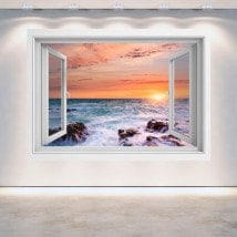 Windows 3D sunset at sea
