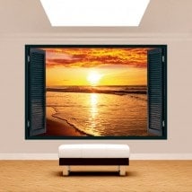 3dwindow sunset on the beach