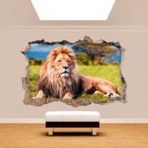 Vinyl wall broken 3D lion Africa