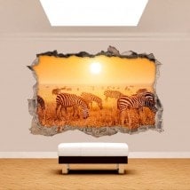 Vinyl wall broken 3D zebras Africa