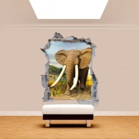 Vinyl wall broken 3D elephant Africa