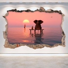 Vinyl hole wall 3D elephant and dog