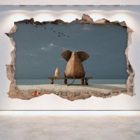 Vinyl hole wall elephant and dog 3D