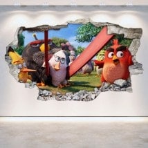 Luminescent panels dividing fluowall Angry Birds broken 3D wall