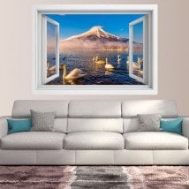 Windows 3D swans Lake Kawaguchi Mt. Fuji