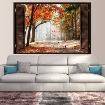 3D trees road autumn window