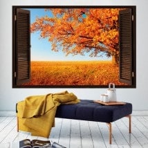 3D tree window autumn English 5440