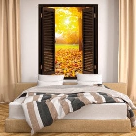 Window 3D trees in autumn