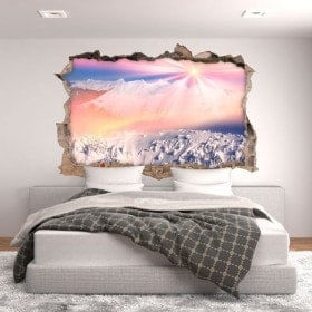 Vinyl 3D Sun and snow capped mountains