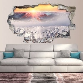 3D vinyl sunset snow capped mountains