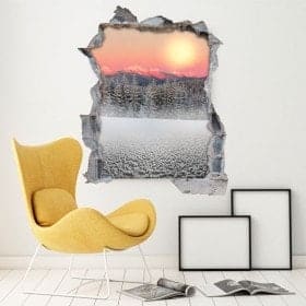 Vinyl 3D snowy mountains Sun sunset