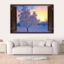 Windows in vinyl 3D snowy tree