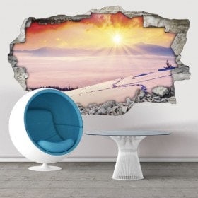 3D decorative vinyl sunset snow capped mountains