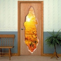 Vinyls for doors 3D sunset in autumn