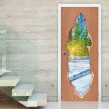 Sunset in the city 3D doors vinyl