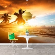Photo wall murals sunset Palm trees on the beach