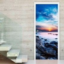 Decorative vinyl doors sunset in the lagoon