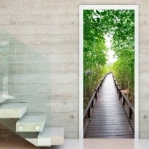 Decorative Vinyls For Doors Bridge In The Forest