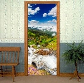 Vinyl for doors brook in the mountains