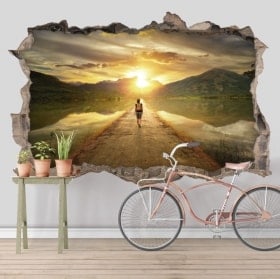 3D decorative stickers road at sunset