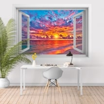 Vinyl sunset on the beach 3D