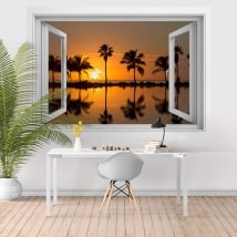 Adhesive vinyl sunset on the beach 3D