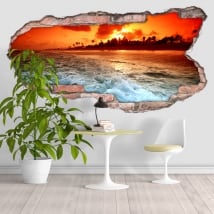 Stickers beach at sunset 3D