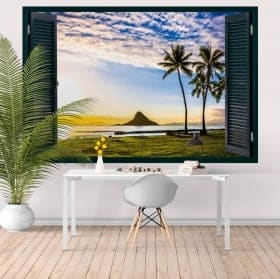 Decorative vinyl sunset in Hawaii window 3D