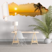 Vinyl beach sunset torn paper 3D