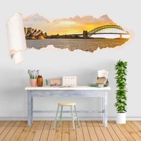 Vinyl sunset bay of Sydney torn paper 3D