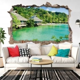 Decorative vinyl walls beach bungalows 3d
