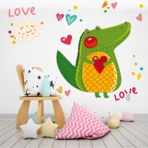 Wall murals crocodile and hearts love