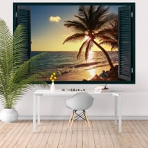 Vinyl walls window sunset at the beach 3d