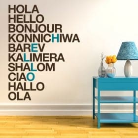 Vinyl and stickers hello in several languages