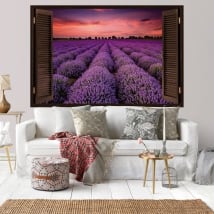 Vinyl window sunset in the lavender field 3d