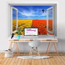 Vinyl walls window balloon and field of flowers 3d