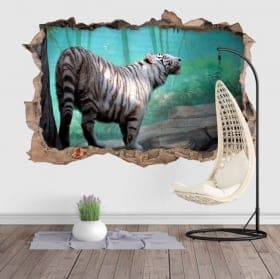 Vinyl and stickers hole wall white tiger 3d