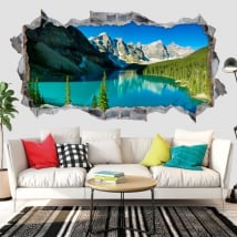Vinyl 3d wall hole panoramic lake moraine canada