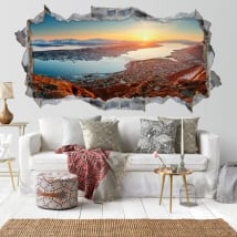 Vinyl 3d wall hole panoramic sunset norway